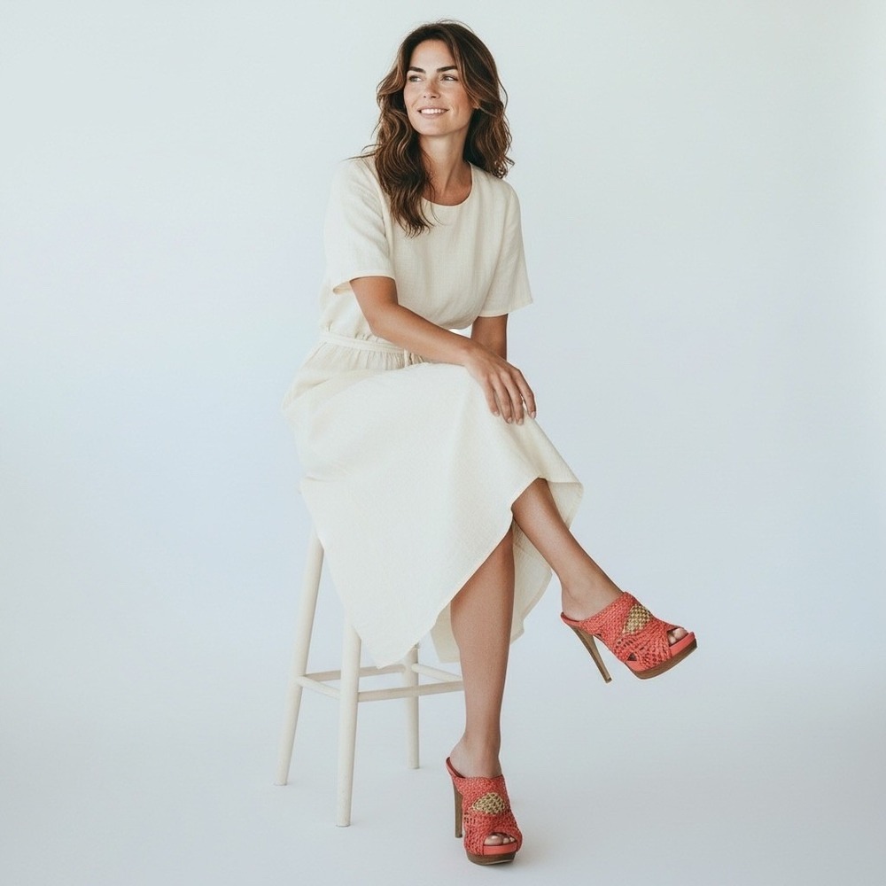 Fendi Woven Leather Heeled Sandals Red 8.5 Italy Made‎ Wood Platform Stiletto